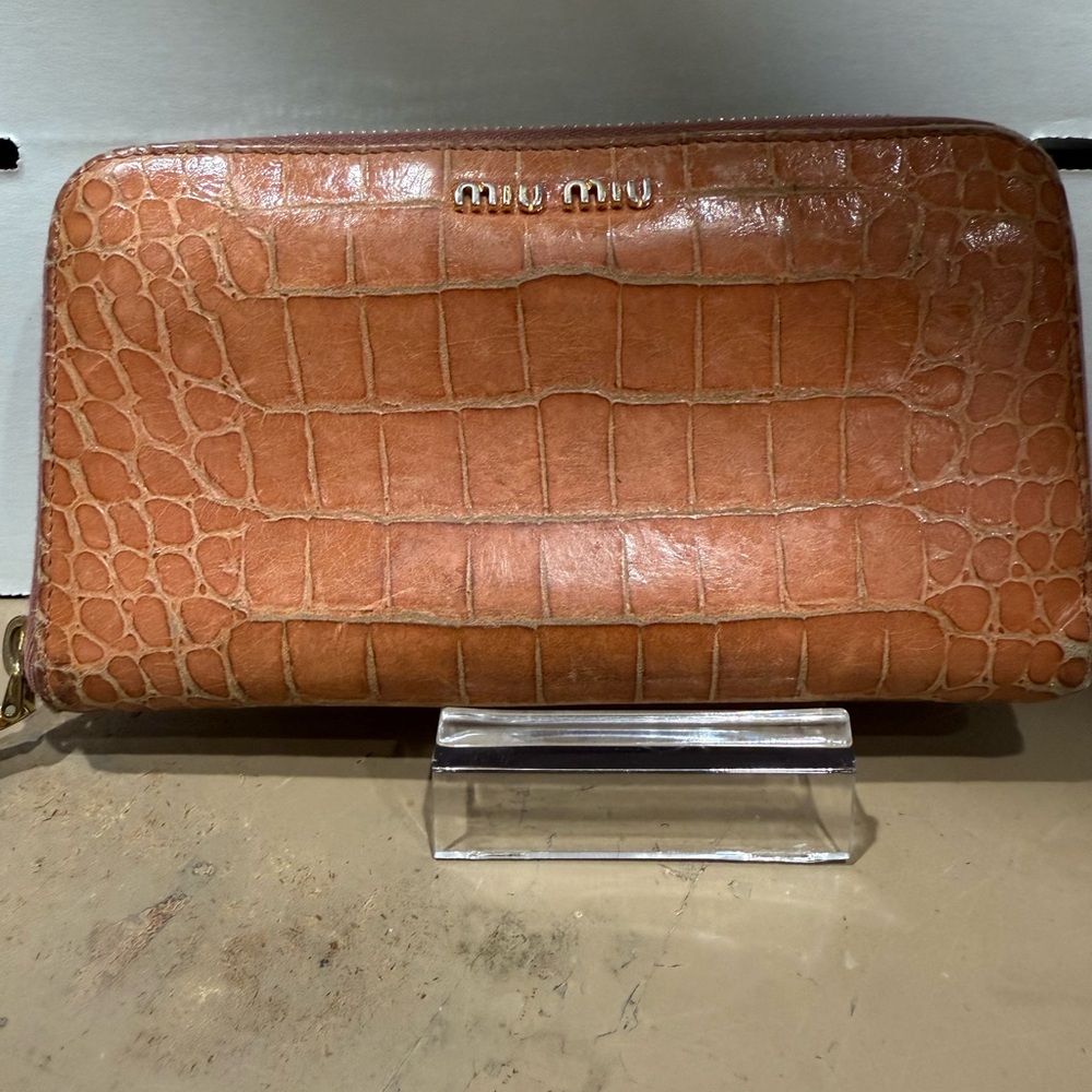 Miu Miu Tan Crocodile Embossed Wallet